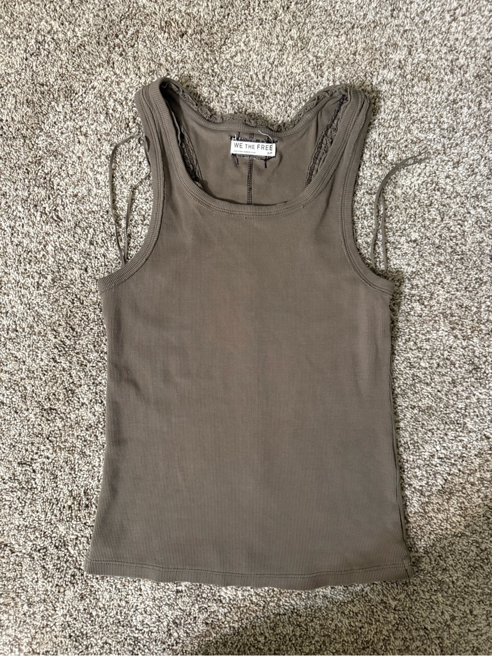 We The Free Olive Ribbed Lace-Edge Tank
